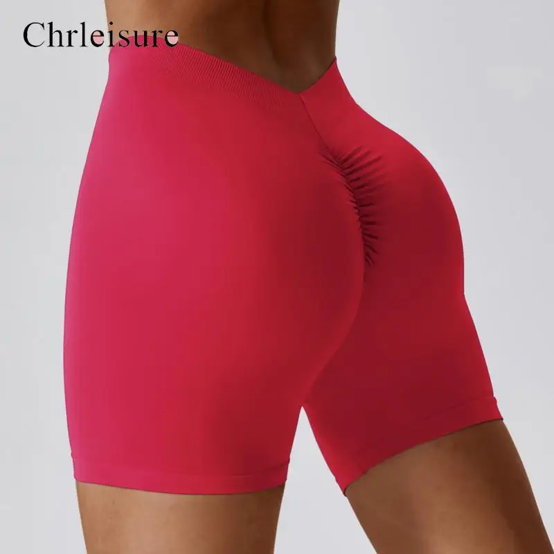 

CHRLEISURE Peach Buttocks Gym Shorts Women Seamless Fitness Shorts Raises Butt Sports Shorts Quick Drying Workout Shorts Tights