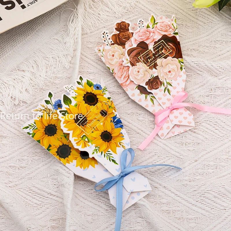Flower Pattern 3D Foldable Bouquet Greeting Card Wedding Invitation DIY Birthday Gift