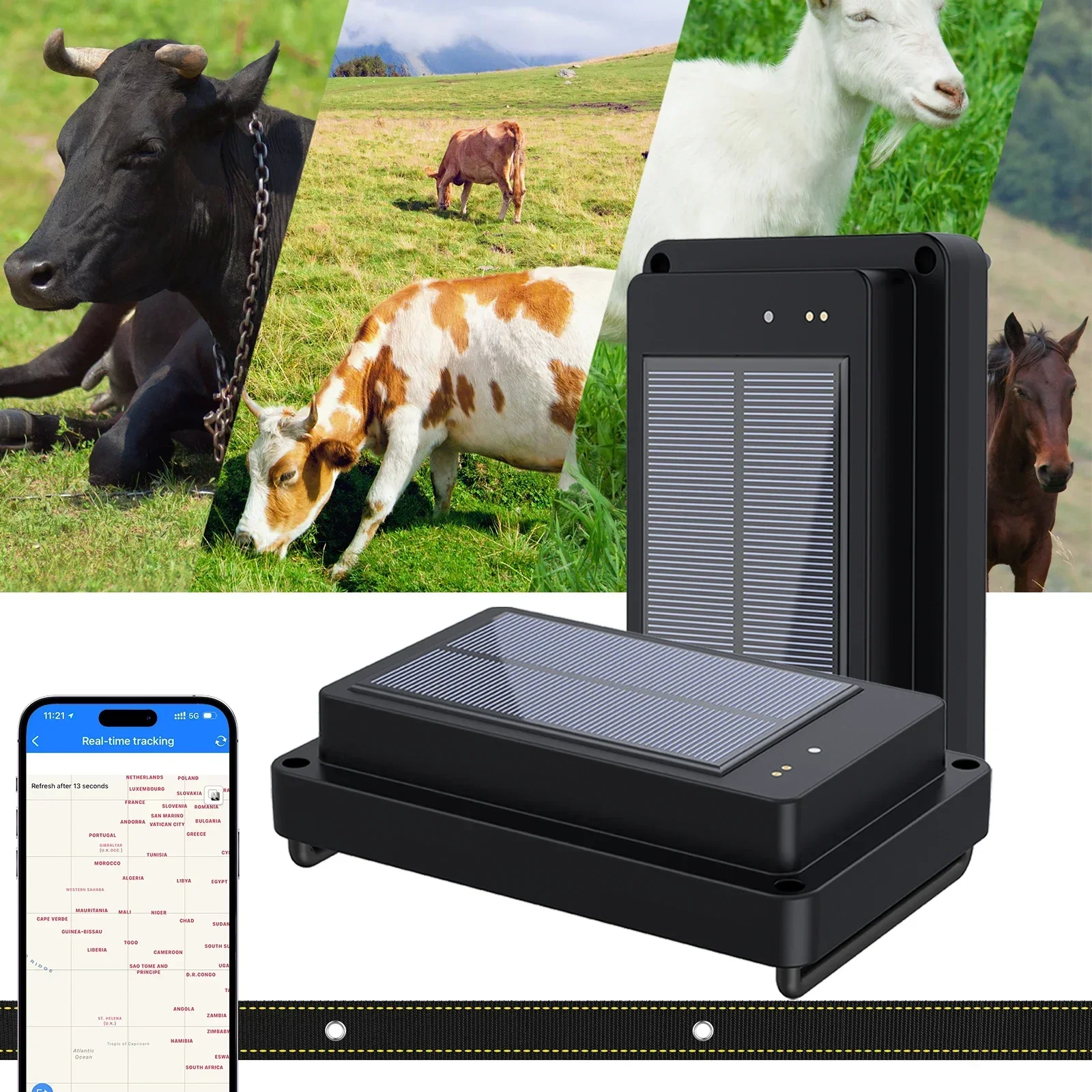 GPS Pet Locator Solar -Poweed Livestock GPS Tracker Readout 4G Anti-Lost Electronic Fence