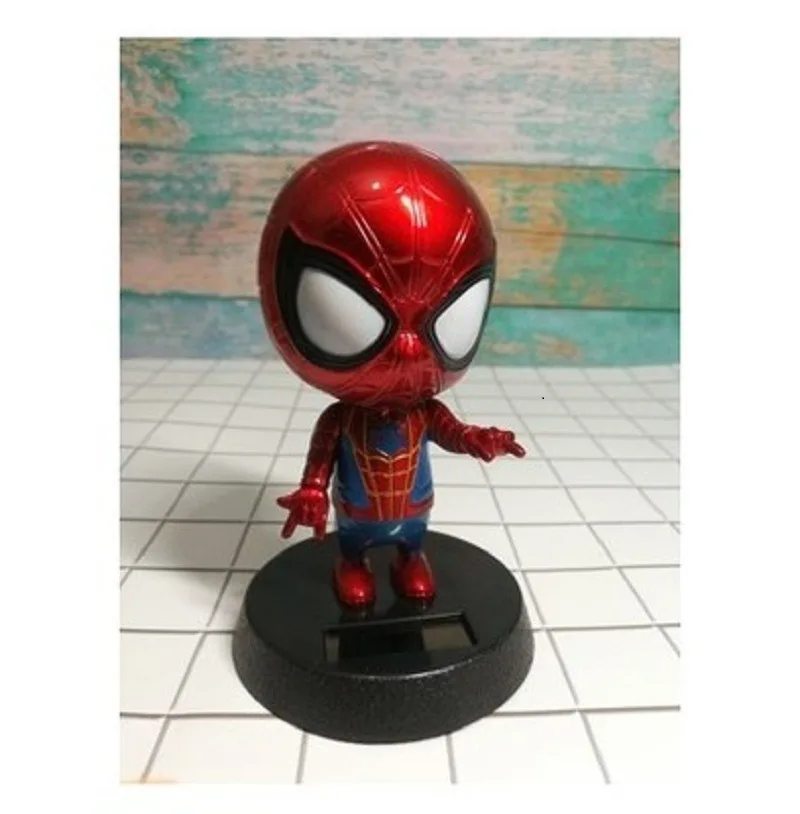 thumbnail image 1 of Figura de anime de Disney, Capitán América, Hombre Araña, adornos para coche, muñeco con cabeza que mueve la energía solar, accesorios para el interior del coche, 1 of 5