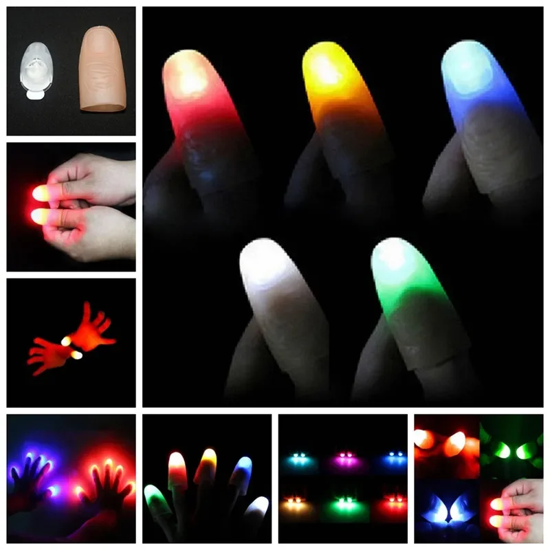 2Pcs Magic Super Electronic LED Light Flashing Fingers Magic Trick Props Kids Amazing Glow Toys Children Luminous Decor Gifts