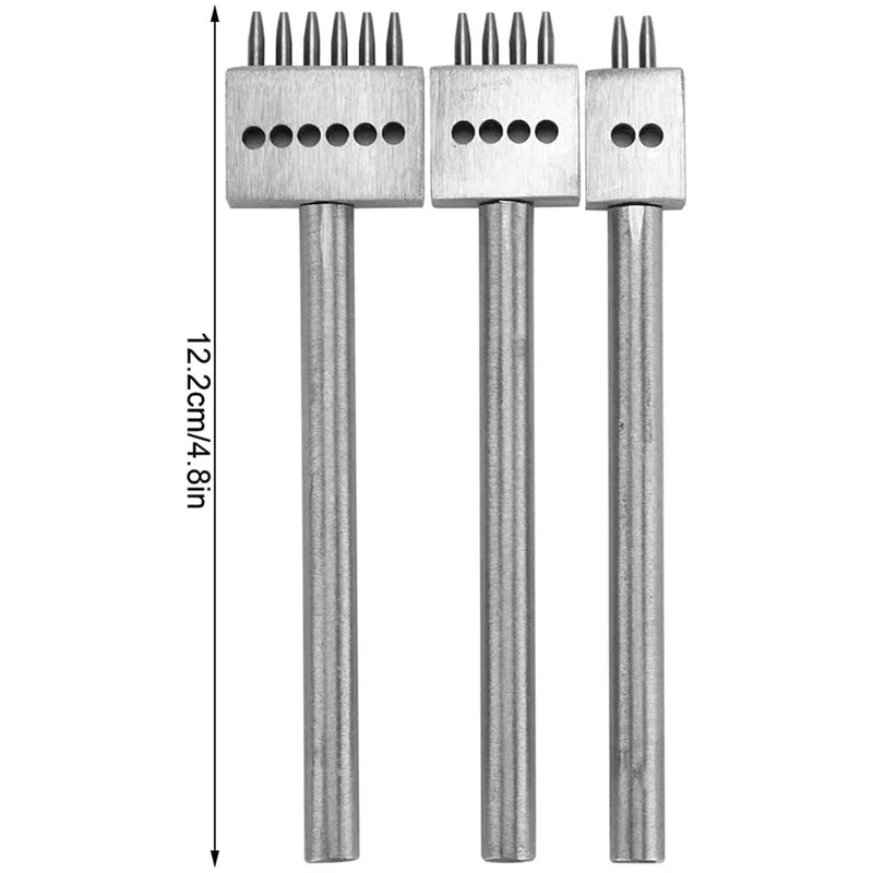 A15F-3Pcs 가죽 포크 펀치 도구 세트 2/4/6 포크 공예 스티칭 재봉 레이싱 구멍 펀치 도구 가죽 도구 사용하기 쉬운 실버