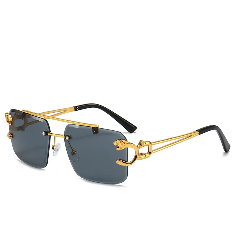 

Новые квадратные солнцезащитные очки без оправы с двойной огранкой, модные солнцезащитные очки в европейском и американском стиле с леопардовым принтом