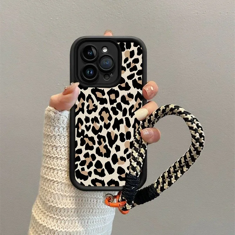 Leopard Print Silicone Skin Phone Case with Hand Grip