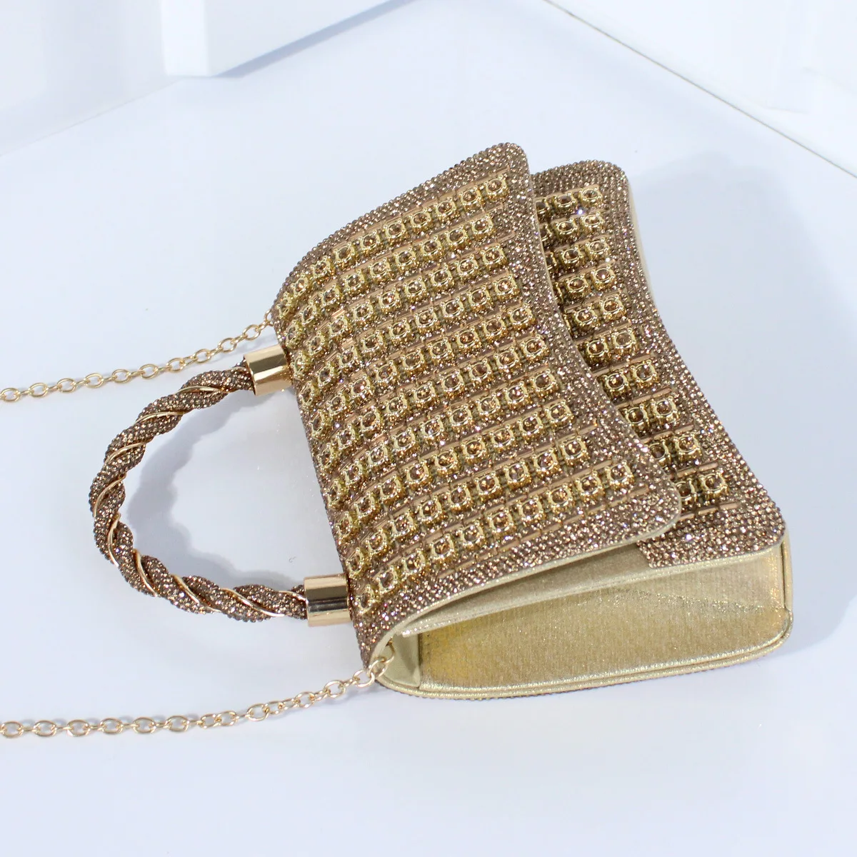Neue Kristall Griff Kupplung Geldbörse Luxus Designer Weibliche Strass Taschen Farbige Diamant Einkaufstasche Kette Abendkleid Handtasche – Detail 15