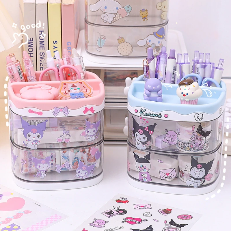 Pen Holder Stand Storage Box Organizer Kuromi Cinnamoroll Melody Sticker Decor Stationary Miniso Kawaii Cute Sanrio School Gift pen holder desk organizer pen and brush holder
