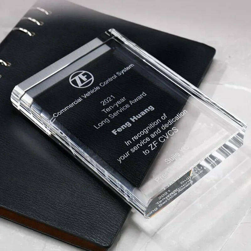 Customized Rectangle Crystal Trophy Company Annual Awards Excellent Employee Souvenirs Home Decoration Craft Lettering Medal 1Pc