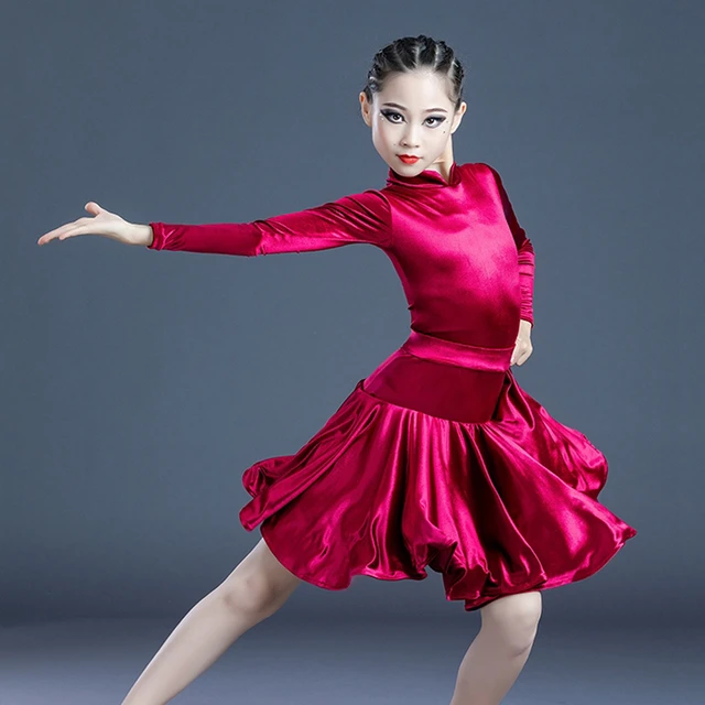 2023 New Latin Dance Dress For Girls Long Sleeve Velvet Practice