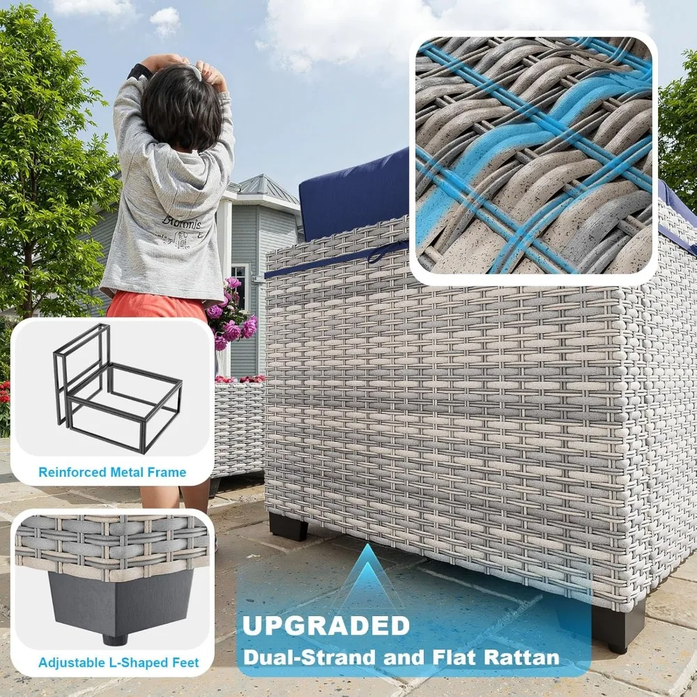 Modular Outdoor Sectional Wicker Patio Conversation Set w/ 2 Pillows, Coffee Table, Cover, Garden Sofas 3
