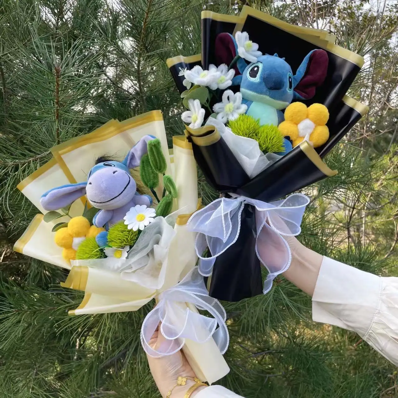 Cartoon Winnie the Pooh Plush Doll Toy Handmade Flower Bouquet Wedding Valentine's Day Christmas Graduation Gifts 3