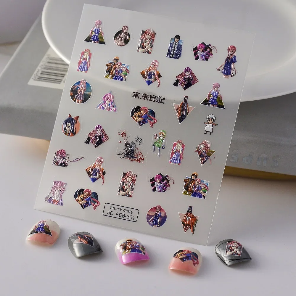 Gasai Yuno Anime Nail Stickers Otaku Nail Art Knife Gasai Yuno Self Adhesive Art Accessories Manicure Sticker for Nails
