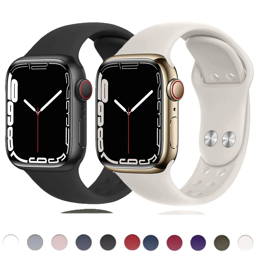 

Band For Apple Watch Strap 44mm 40mm 45mm 41mm 42mm 38mm 45 mm double buckle silicone Correa Bracelet IWatch Serie 6 5 4 3 SE 7