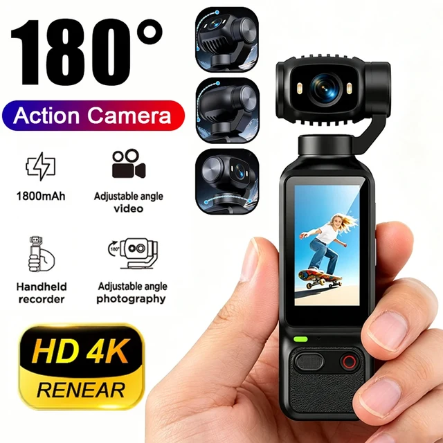 4K HD Action Camera 180 Degree Rotatable for Vlog YouTube Tiktok Girls Record Life Video Recording Entry Portable Action Camera 1