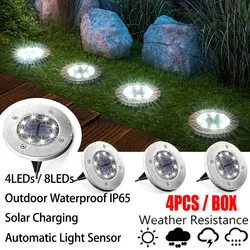 4PCS Solar LED Floor Lamp 4LED/8LED Outdoor Lawn Light Waterproof Underground Lamps for Lawn Decoration Garden Terrace Courtyard