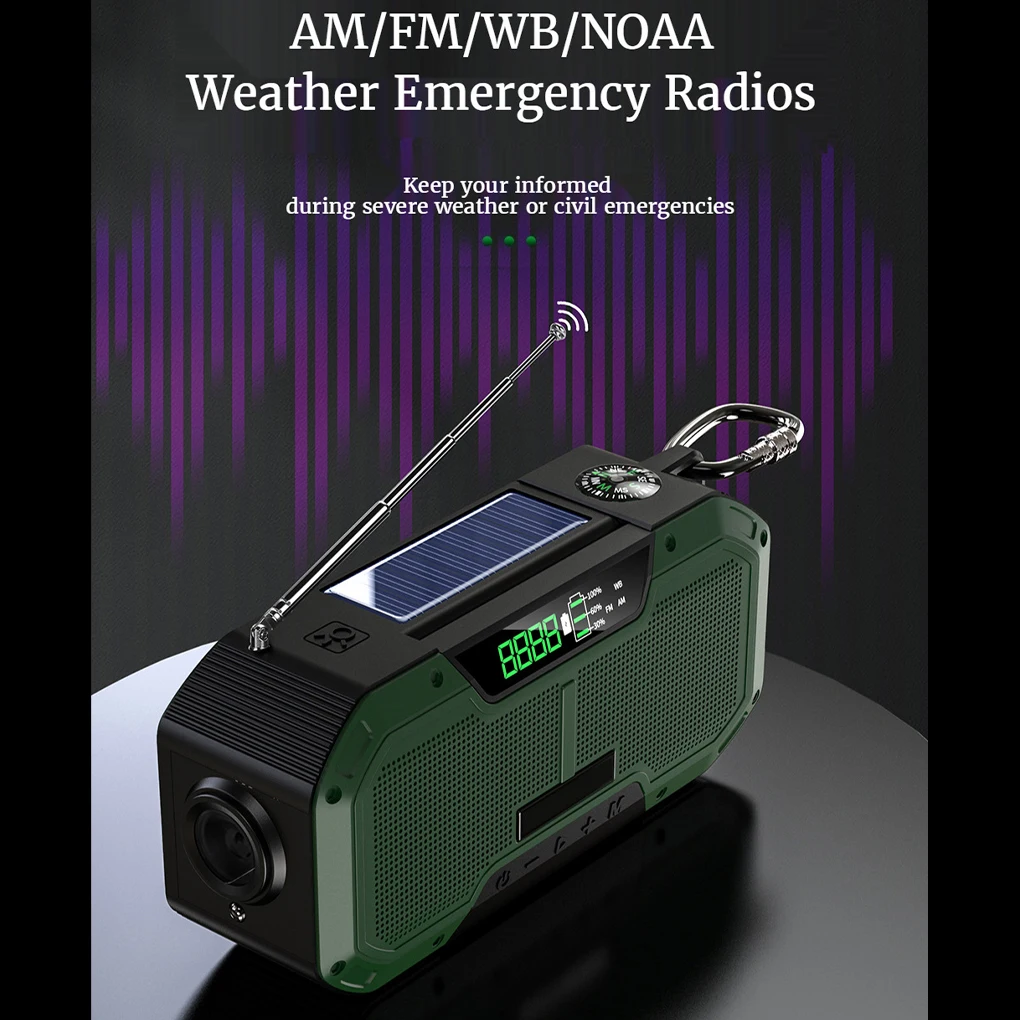 

Solar Emergency Radio with Flashlight Hand Crank Power Bank Outdoor Equipment
