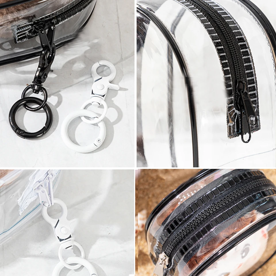 Housse PVC Transparente Pour Poupée Peluche 15-17 Cm - Sac Bandoulière Avec Pompon - Protection Poussière Et Chocs - Double Fermeture éclair