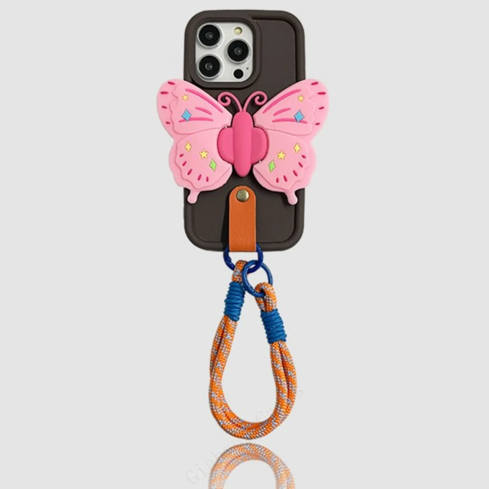 3D Cute Bee Butterfly Anti-lost Lanyard Chain Strap Holder Phone Case For iphone 15 14 X XR XS 1113 Pro Max 12 Pro 7 8 Plus Gift