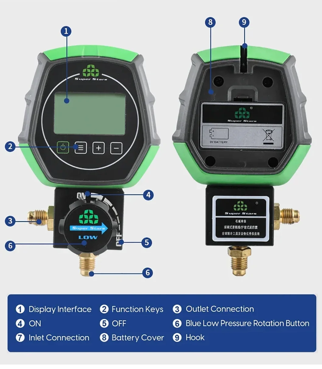 New Electronic Fluoride Gauge Digital Display Manifold Tester Refrigerant Vacuum