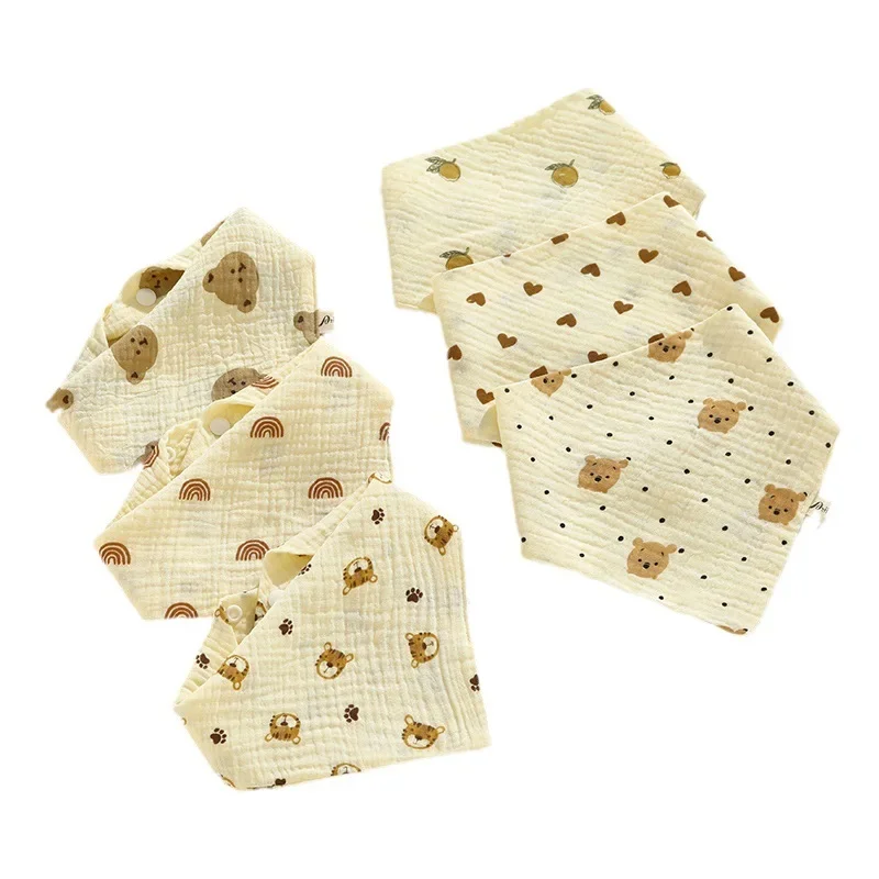 Baby Bibs Muslin Cotton Stuff Newborn Snap Button Soft Cartoon Triangle Saliva Towel Burp Cloth Girls Boys Feeding Drool Bibs 5