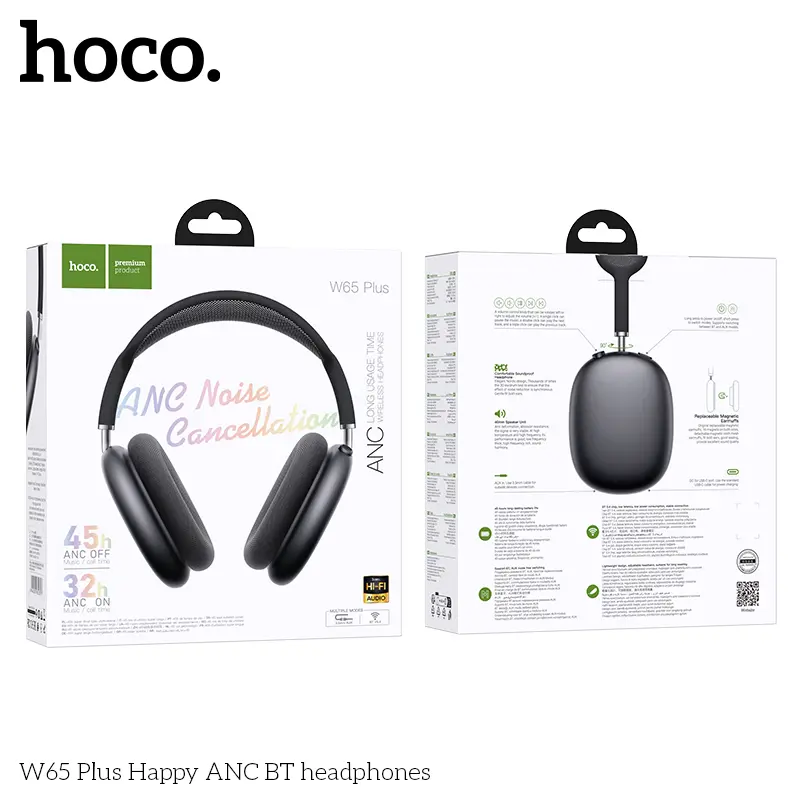 HOCO W65 Plus ANC Noise Reduction Bluetooth Headphones Over The Ear Wireless Big Earphone Hifi Sounds Sport Headsets With Button - Image 12