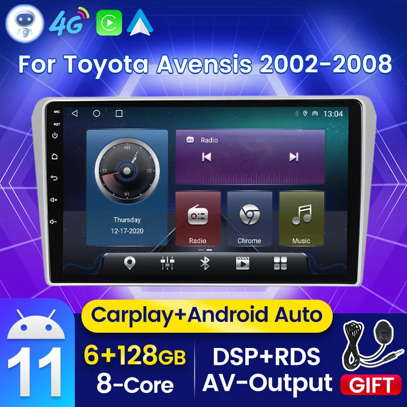 Автомобильная Мультимедийная система 6 ГБ ОЗУ 128 Гб ПЗУ Android 11 для Toyota Avensis T250 T25 2 II