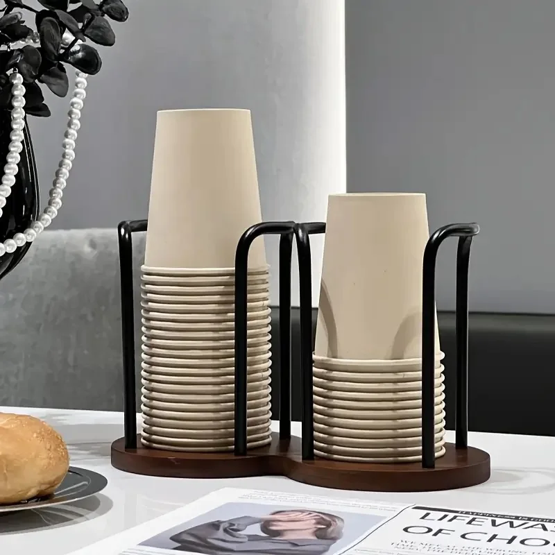 Disposable Cup Storage Holder Rack Shelf Water Tea Cups Wood Dispenser with Longer Stick Mug Display Stand Organizer Supplies 2