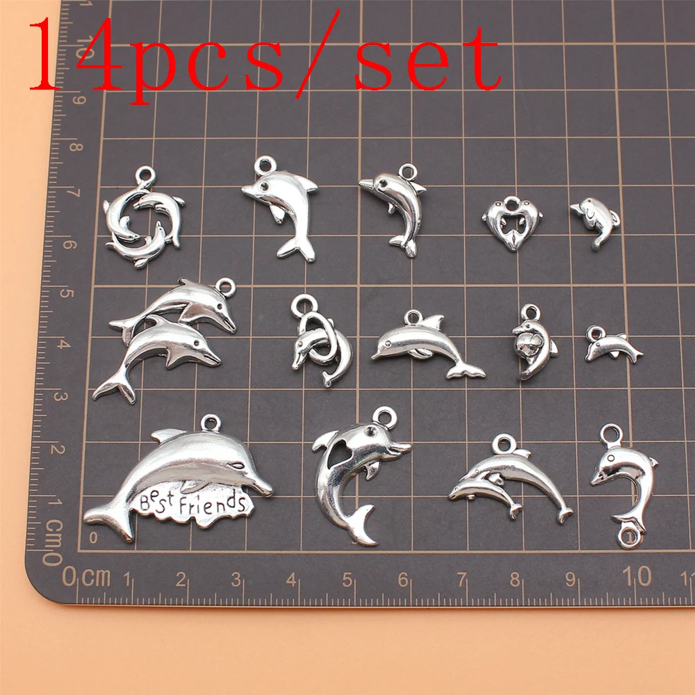 

14pcs/set Dolphin Charms Supplies For Jewelry Cell Phone Pendant Trend