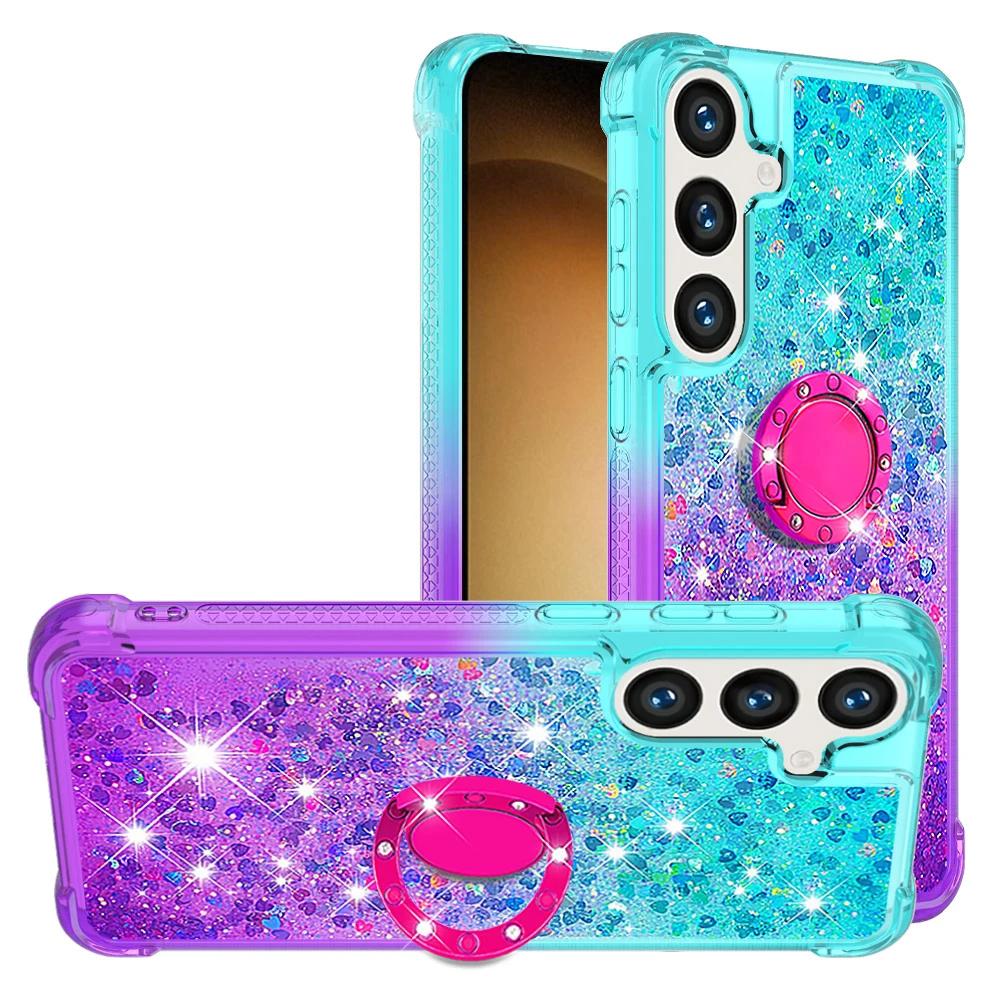 Liquid Quicksand Bling Sequins Phone Case with Ring Holder Cover