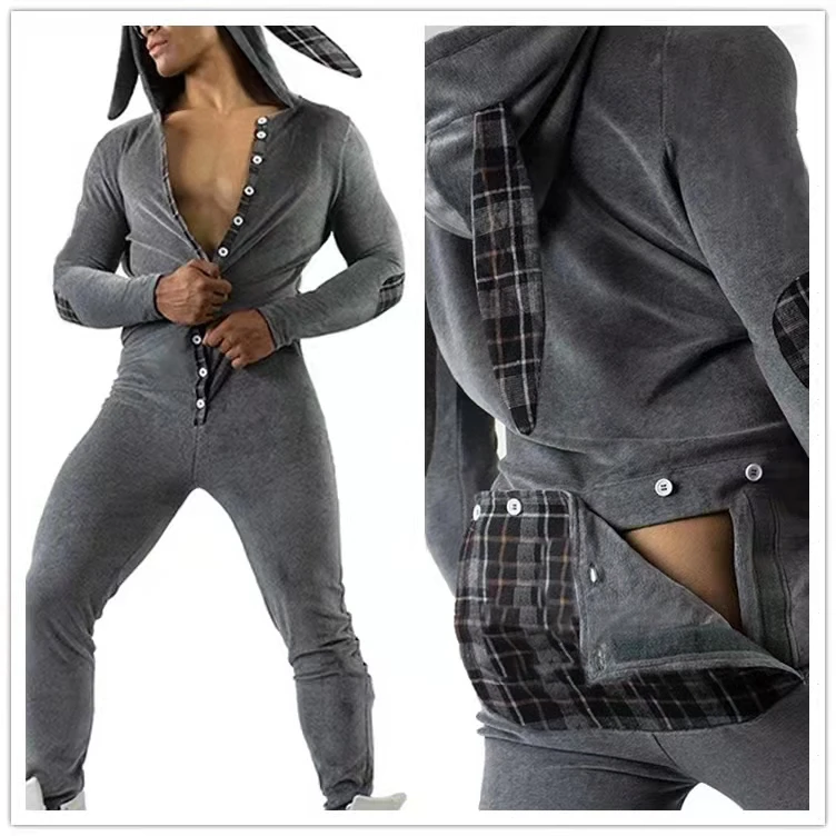 Men's Jumpsuit Pajamas Loungewear Rompers Leisure Cartoon Polyester Bodysuit Sexy Pijama Clothes Onsies Adults Sleepwear Sissy buffalo plaid pajama pants