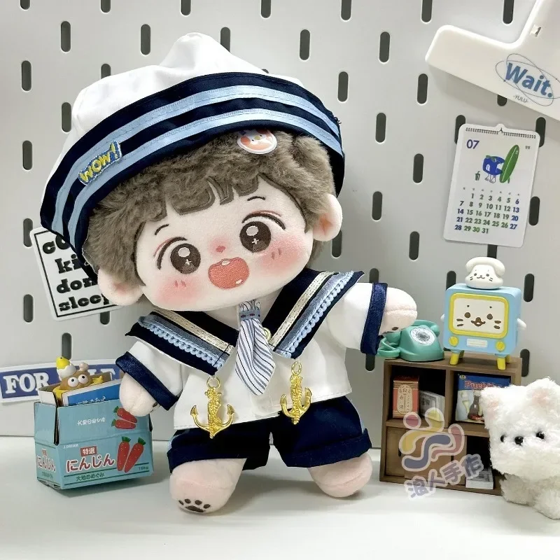 New Handmade 4pc/set Cream College Doll Clothes 20cm White College Coat Jk School Uniform Hat Shirt Kpop Doll Clothes Outfits 3