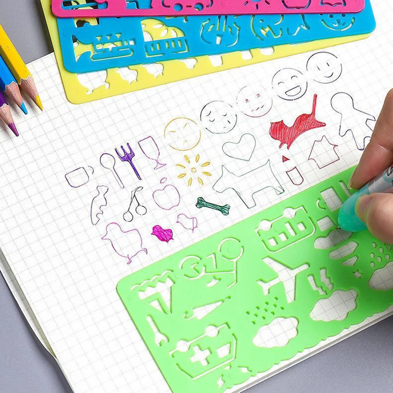 4pcs/ Set Of Art Painting Template Ruler Puzzle Stationery Children's Drawing Figure Ruler Cartoon Stationery Office Supplies ruler set drawing ruler