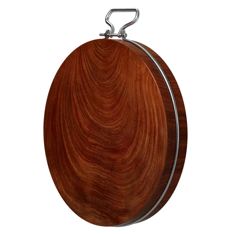 Solid Wood Round Cutting Board High Density Hardness Iron Solid Wood Double Face Round Chopping Cutting Board Blocks with Handle
