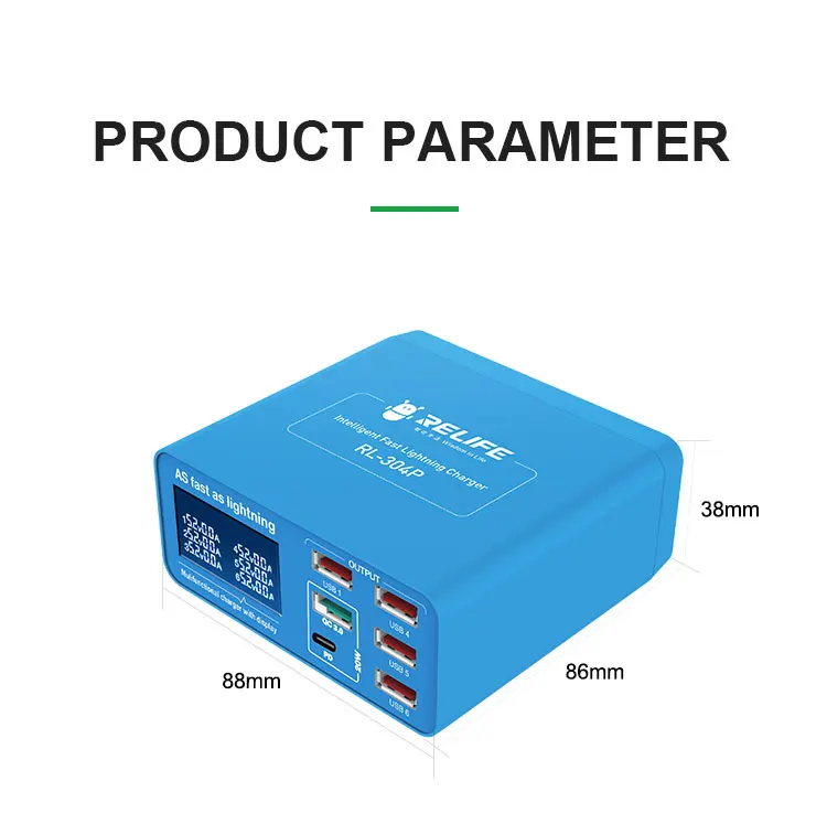 

SUNSHINE RELIFE 304P Smart 6 Port USB Digital Display Lightning Charger For iPhone Samsung Huawei Xiao Vivo Opop