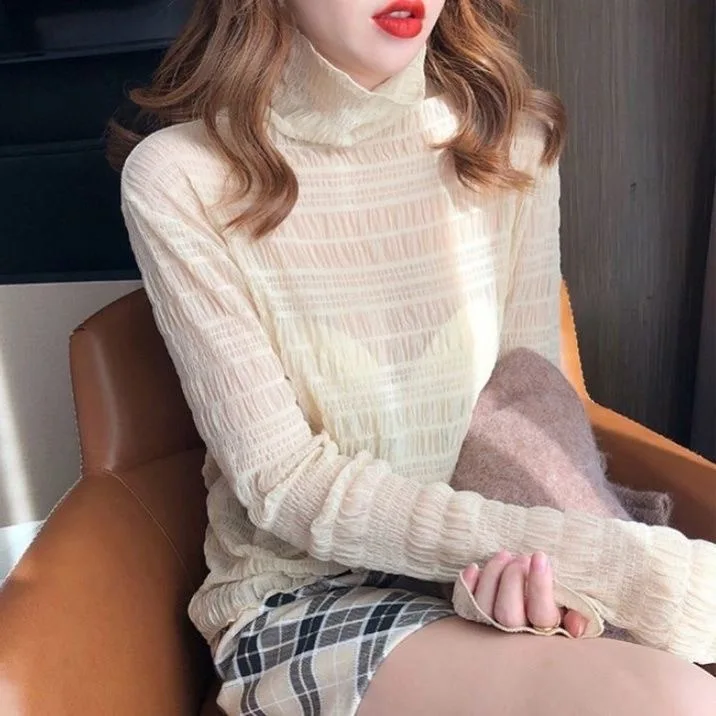 ตัวเลือกสินค้า เสื้อลูกไม้เซ็กซี่ แขนยาว คอโอ ผู้หญิง