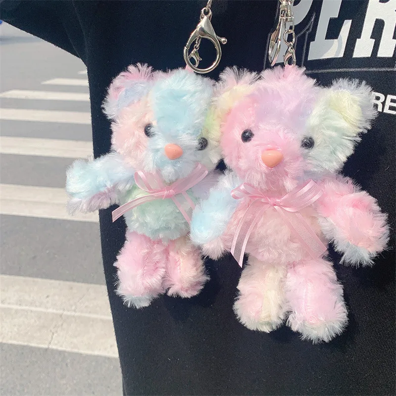 

15CM New Cute Gradient Colour Bear Doll Children's Cartoon Cute Backpack Pendant Doll Toy Gift Keychain Plush Doll