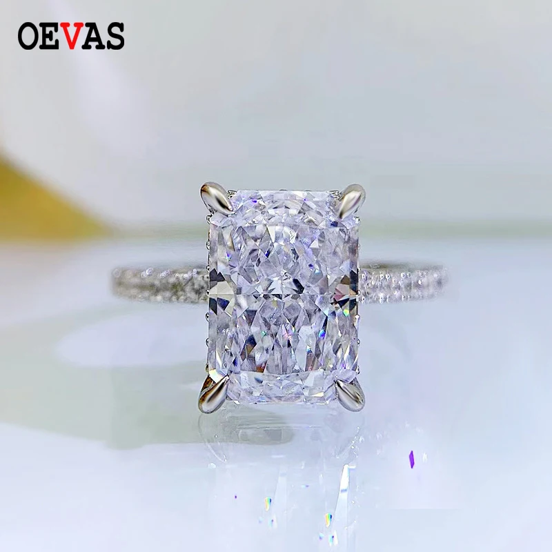 

OEVAS 100% 925 Sterling Silver Radiant Cut Small Rock Sugar Rings High Carbon Diamond For Women Wedding Engagement Fine Jewelry