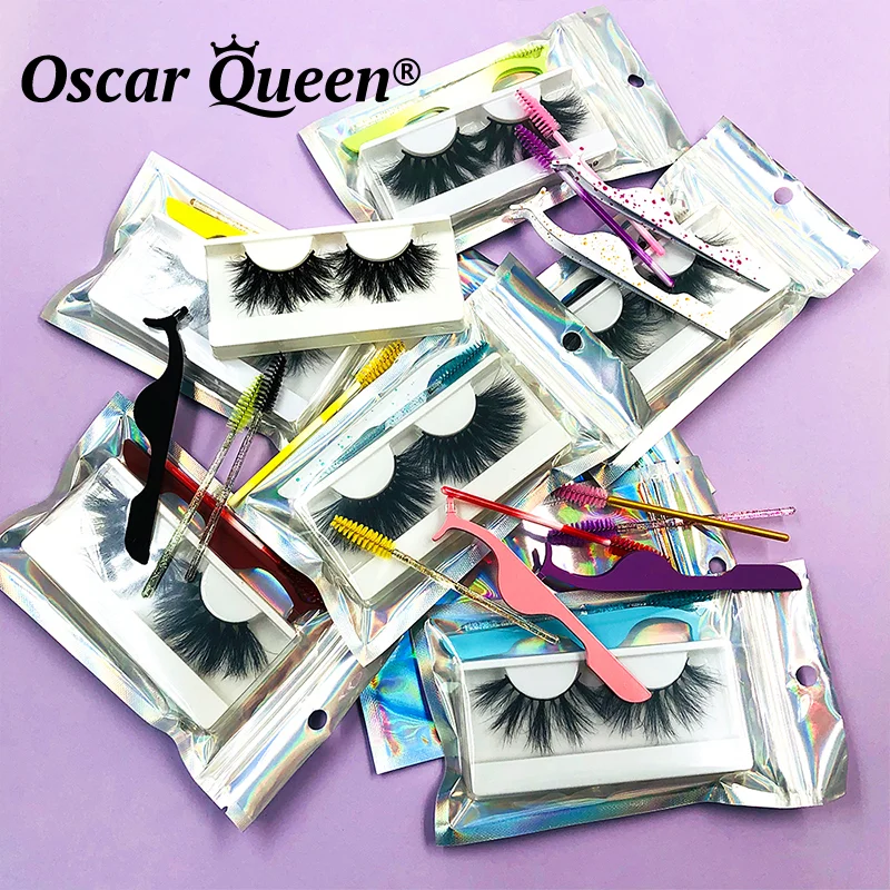 

Fedex DHL 25MM Mink Lashes Bulk Wholesale 5D Fluffy Fake Eyelashes Package Holographic Bag With Tweezer/Brush 3D Lash Extension