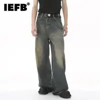 IEFB-Pantalon en Denim Délavé Bleu Vieil pour Homme, Jean Droit, Décontracté, Jambes Larges, Nouvelle Mode, Été, FjC354 1