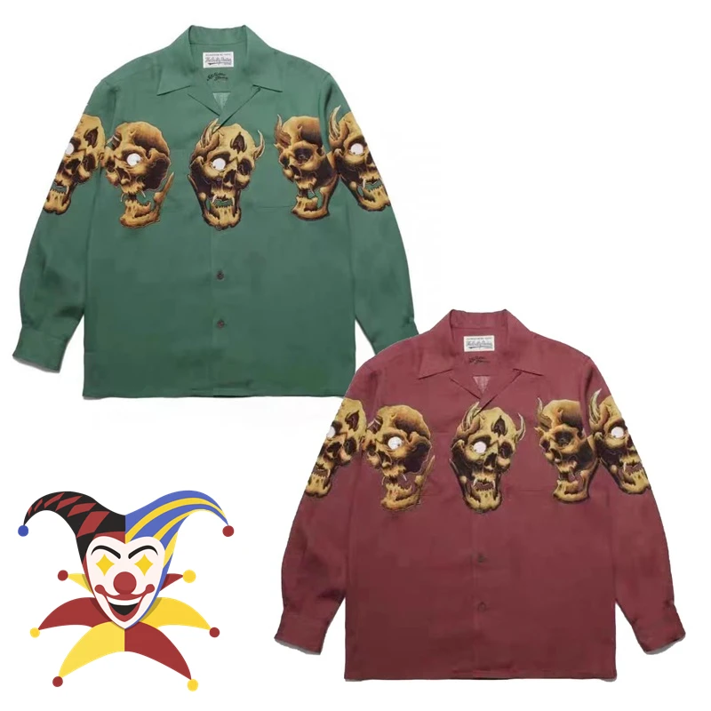 

Skeleton Hawaiian WACKO MARIA Shirt Men Women Long Sleeve Summer Style Casual Top Shirts