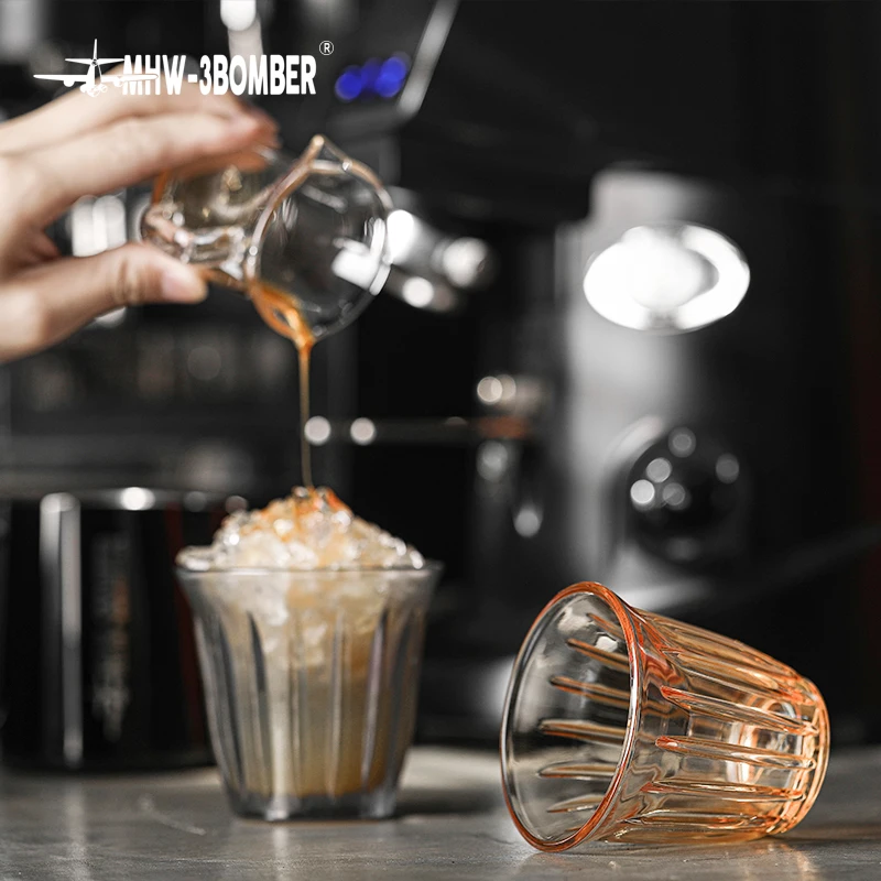 160ml Espresso Cups Art Striped Anti-scald Latte Coffee Mugs Set Anti-slip Glass Cup for Coffee Lover