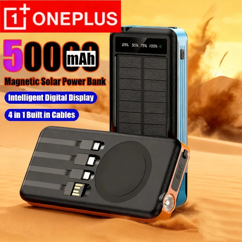 ONEPLUS 50000mAh 4 In 1 Solar Wireless Power Bank Large Capacity Portable Charger Fast Charging External Battery For Phone New