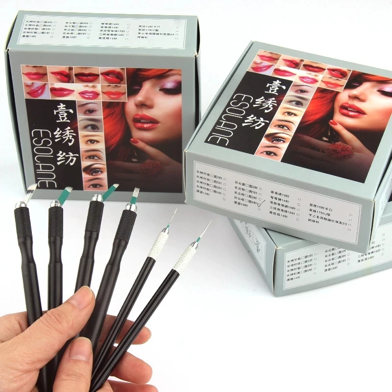 10pcs Microblading Round Permanent Makeup Eyebrow 3RS/3RL/5RS/5RL Manual Tattoo Fog Needles with Pen For Blade Agulhas Tebori