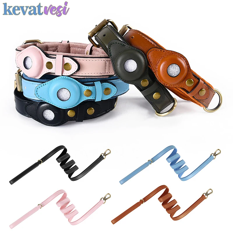 

Airtag Dog Collar Leather Anti-Lost Dog Collar for Apple Airtag Adjustable Pet Collar with Airtags Case Air Tag Accessories