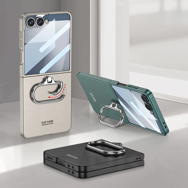 Ultra-thin Armor Ring Holder Case for Samsung Galaxy Z Flip 7 Back Screen Glass