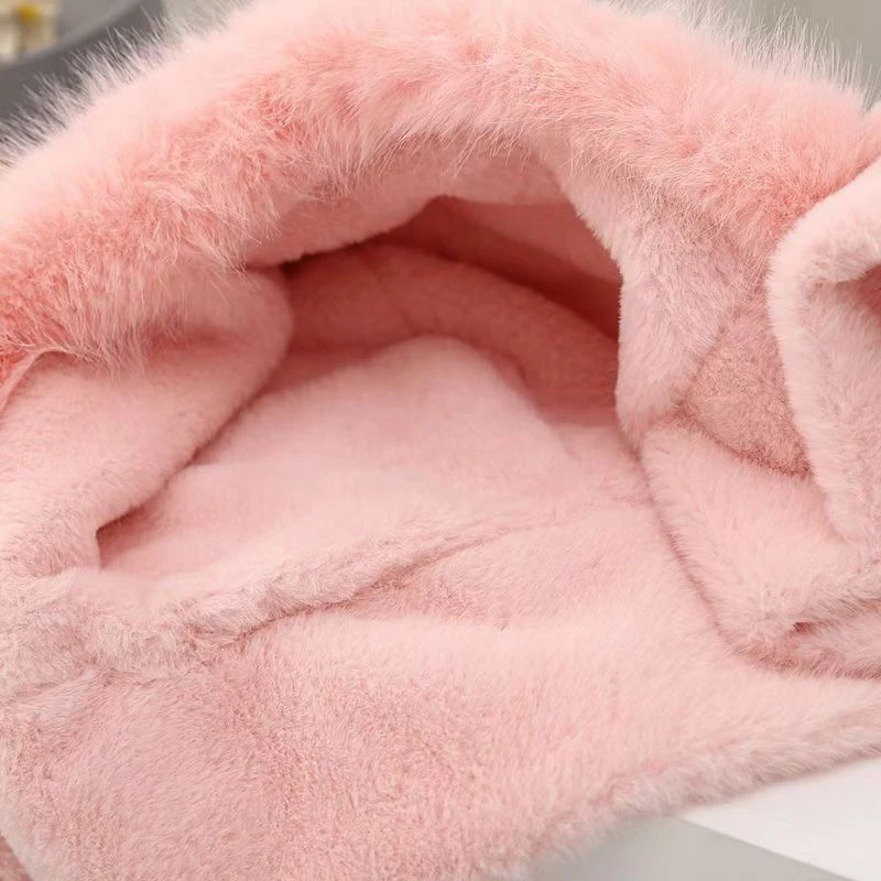 Cartoon Rabbit Baby Plush Hat Scarf Winter Fluffy Fur Ear Protection Cap for Toddler Cute Bunny Ear Kids Boy Girl Beanie Caps 5