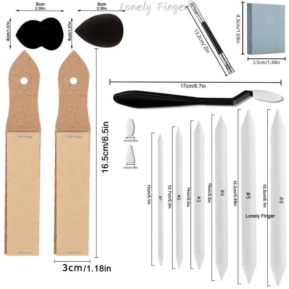 39PCS Blending Stumps and Paper Art Blenders Sketch Tools with Scrapers,Rub Sponge,Kneaded Eraser and Sandpaper Sharpeners 2