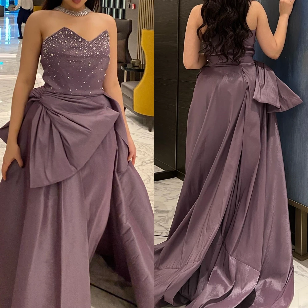 

Prom Dresses High Quality Exquisite Strapless A-line Beading Satin Formal Occasion Gown vestidos para eventos especiales