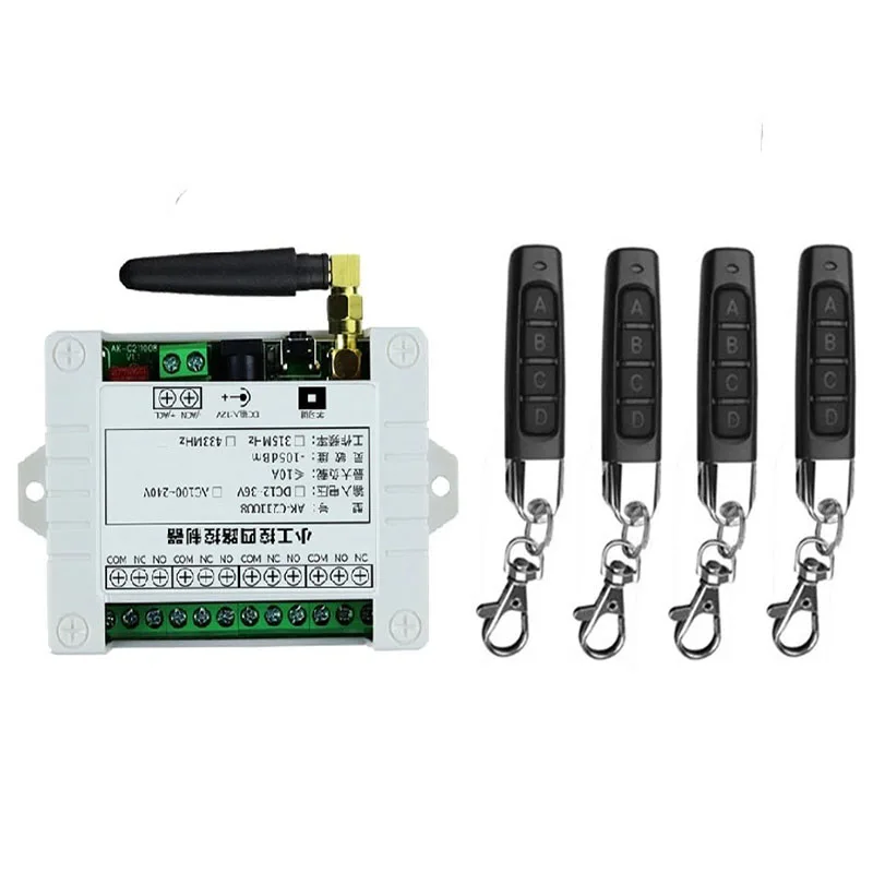 

Smart Multiple DC12V 24V 36V 10A 433 MHz 4CH 4 CH 4 Channel Wireless Relay RF Remote Control Switch Receiver+Transmitter