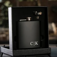 Custom Groomsmen Gift Engraved Best Men Black 6oz Hip Flask with Gift Box Set Personalised Gift for Him Fathers Day Dad Gift 6