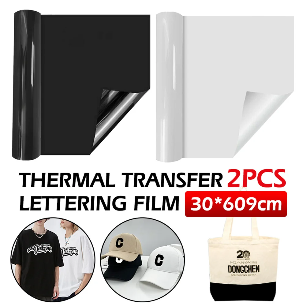 

2 Roll Heat Transfer Vinyl Foaming HTV Press Film Iron on Vinyl for DIY T-Shirt Clothes Pillow Textile Fabric Black with White